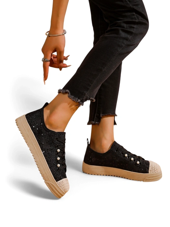 Royalfashion Дамски кецове от дантела с пайети Nille