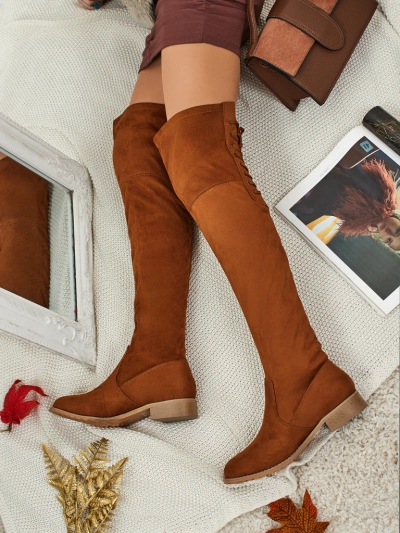 Дамски еко велурени ботуши над коляното Denvoria