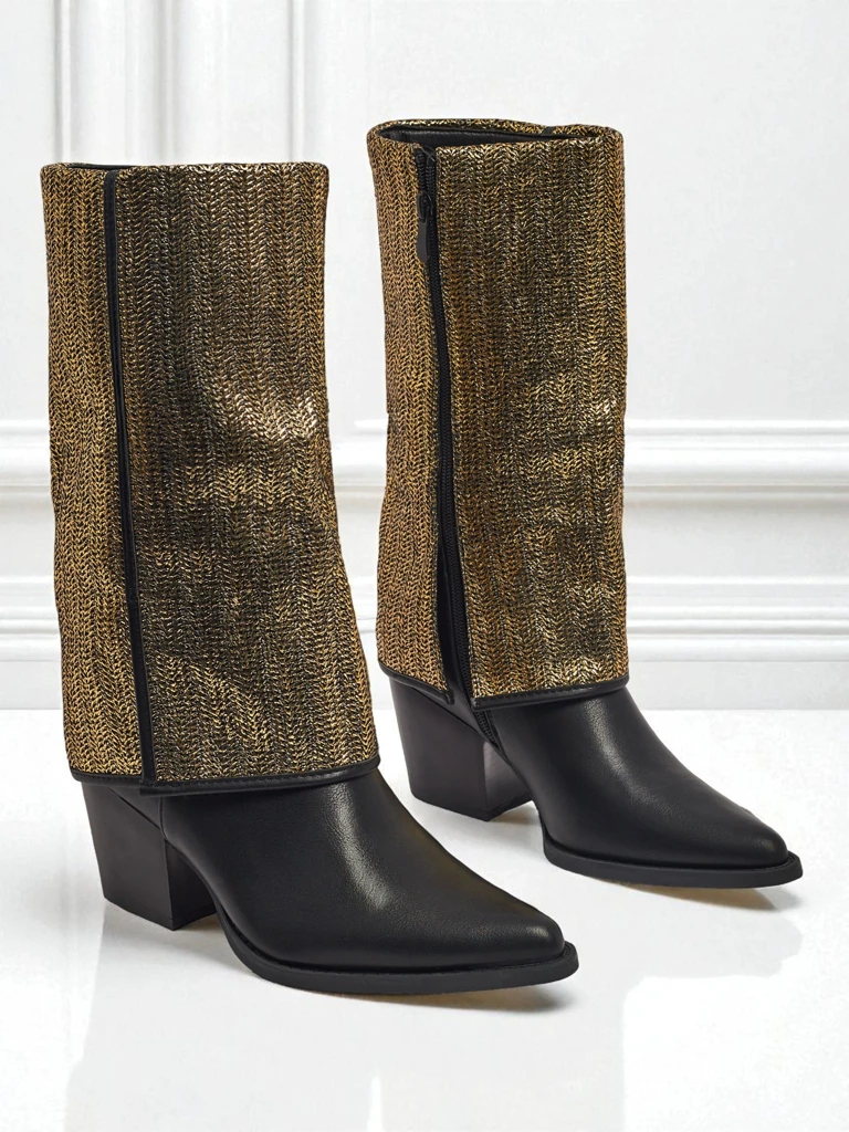 Дамски боти от еко кожа на ток с декоративна горна част Virelia