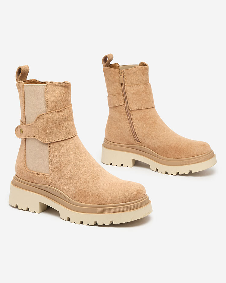 Royalfashion Светлокафяви дамски ботуши с декоративна каишка Doasa