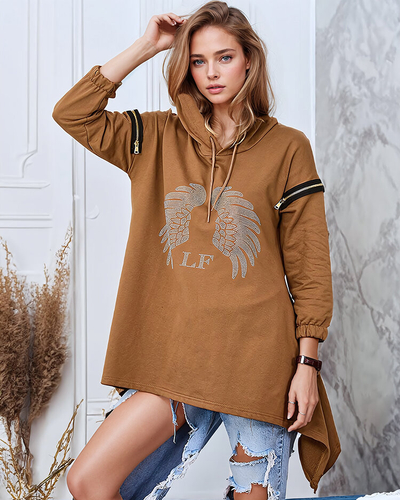 Royalfashion Кафяв дамски суитшърт с ципове