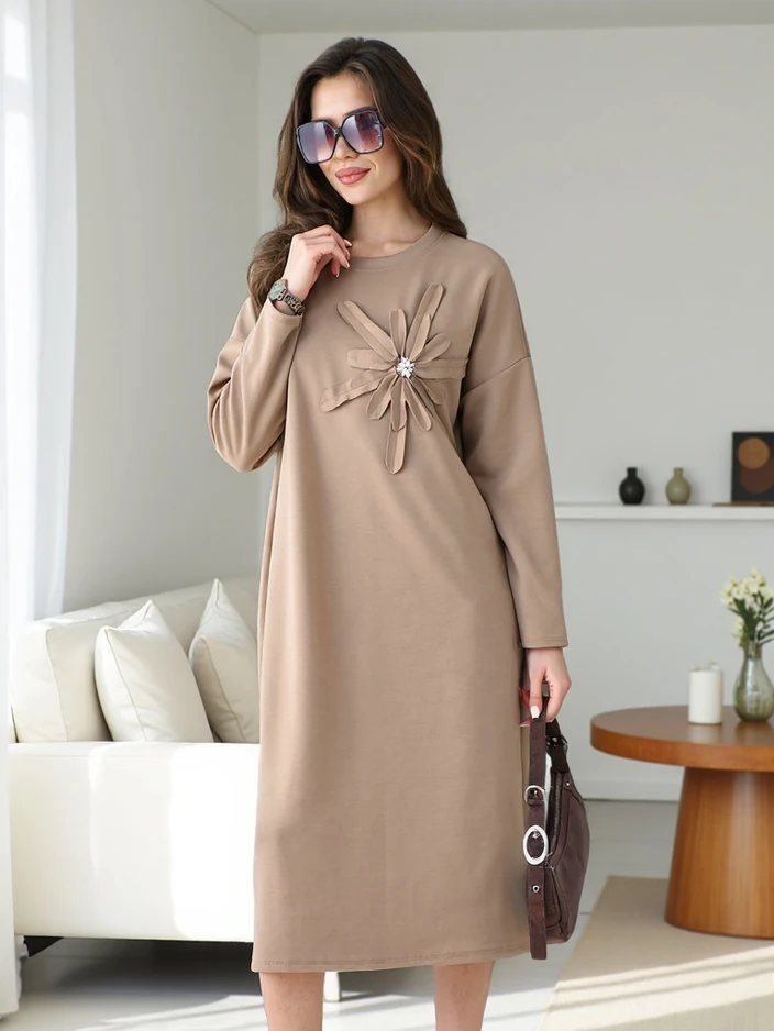 Royalfashion Женска миди рокля с широк плат с цвете