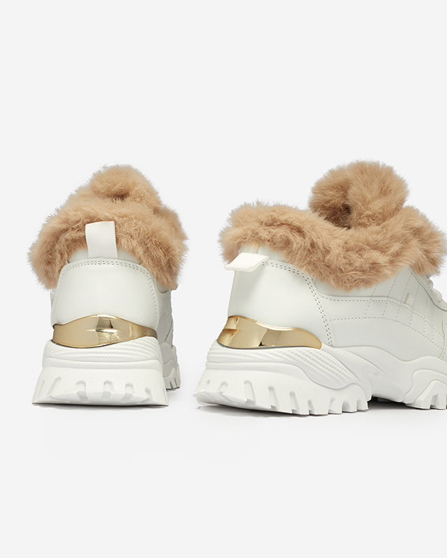 Sportowe białe buty damskie z futerkiem Flixi - Obuwie