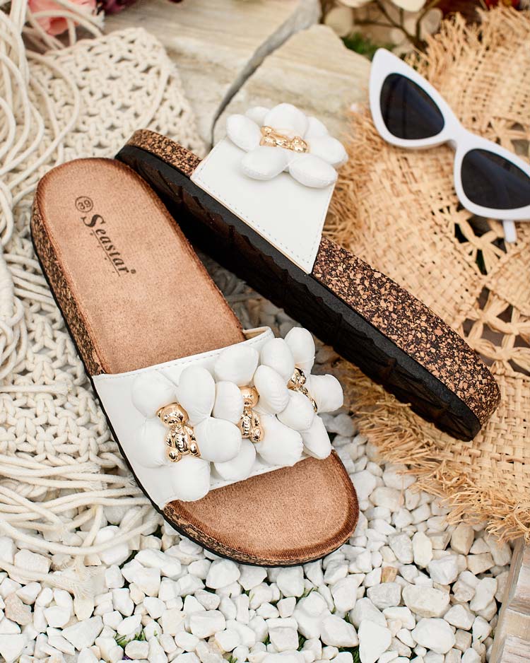 Royalfashion Дамски джапанки със златни мечета и цветя Isaralle