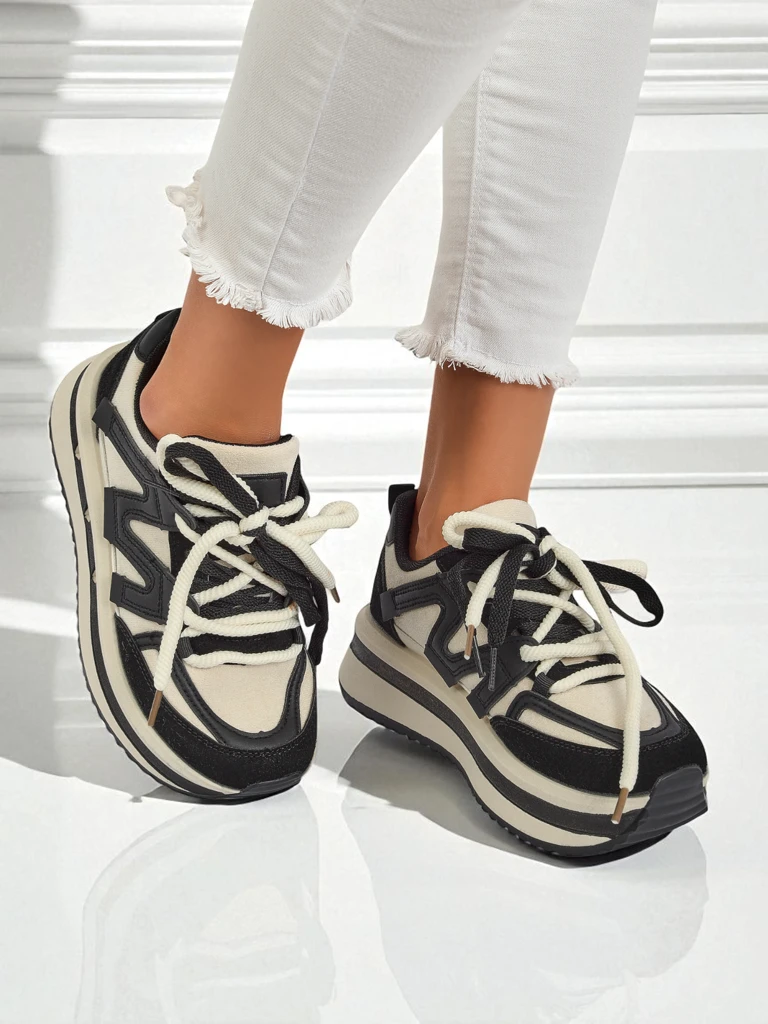 Дамски сникърси на платформа Selene Nero от екологична кожа, черни