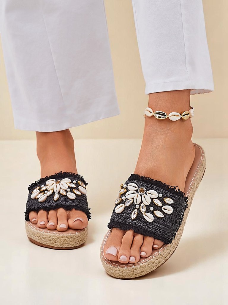 Дамски сандали Royalfashion Helena Decor черни еспадрили с мидички