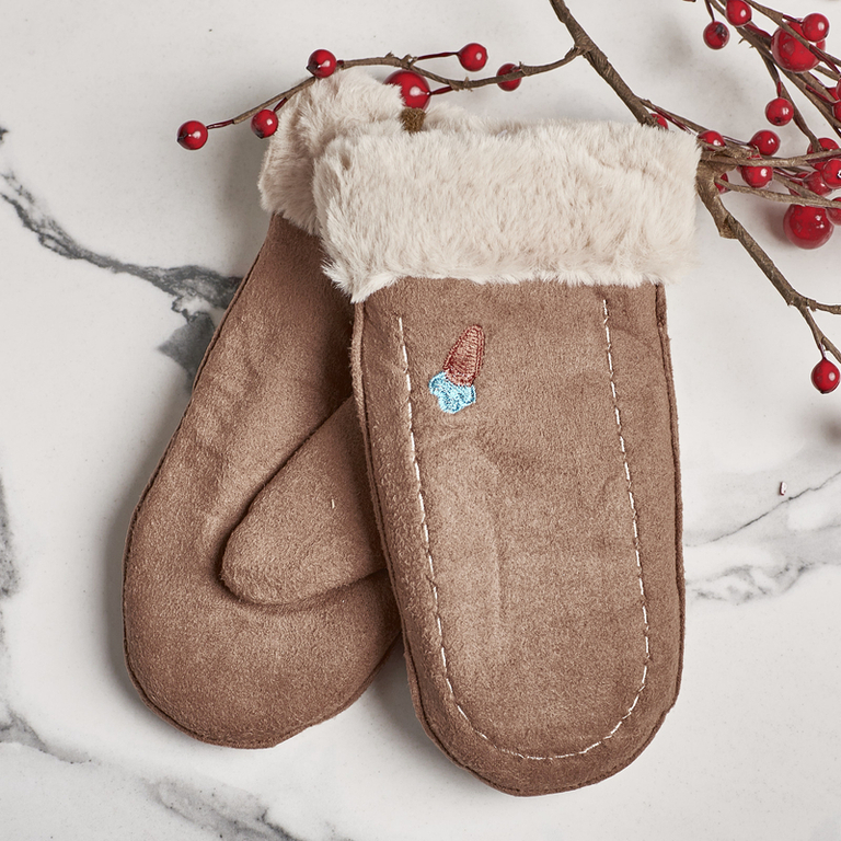 Brązowe dziecięce rękawiczki na sznurku i z jednym palcem - Rękawiczki