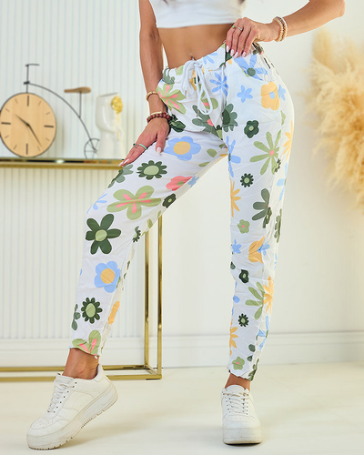 Royalfashion Дамски панталон от плат с флорални мотиви