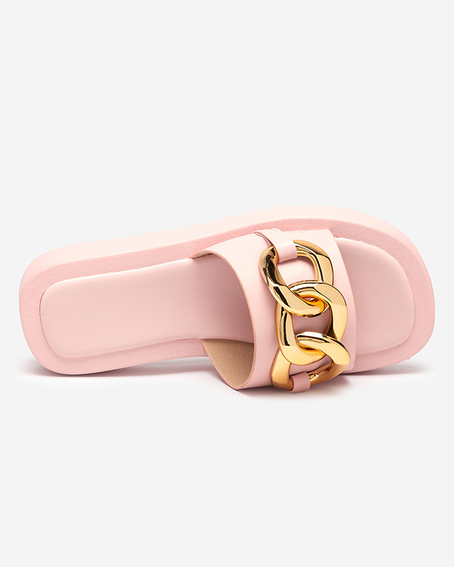 Różowe damskie klapki ze złotym łańcuszkiem Reteris - Obuwie