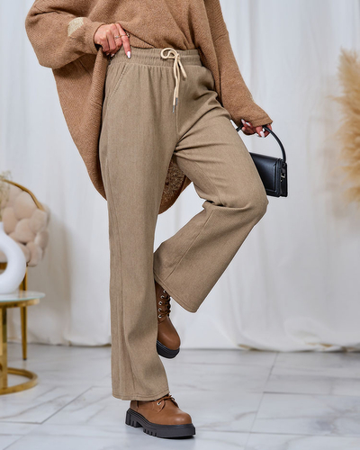 Royalfashion Дамски панталон от велурена материя в цвят каки