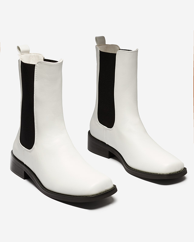 Бели високи дамски боти с квадратен връх Ludiz- Обувки