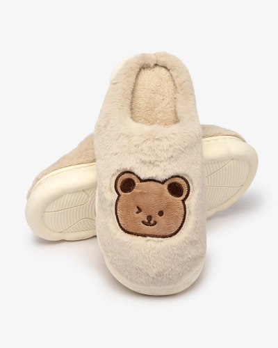 Royalfashion Светлосиви дамски чехли от естествена кожа с мече Hettres