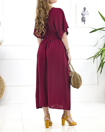 Дамска миди рокля в кестеняв цвят PLUS SIZE- Облекло