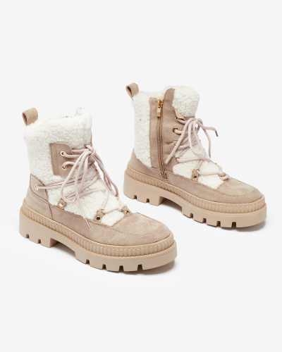 Royalfashion Светлокафяви дамски ловджийски ботуши с овча кожа Getatsa