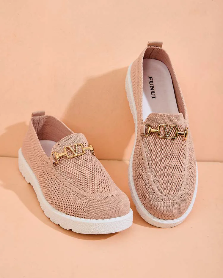 Royalfashion Дамски мокасини от плат със златна украса Erticae