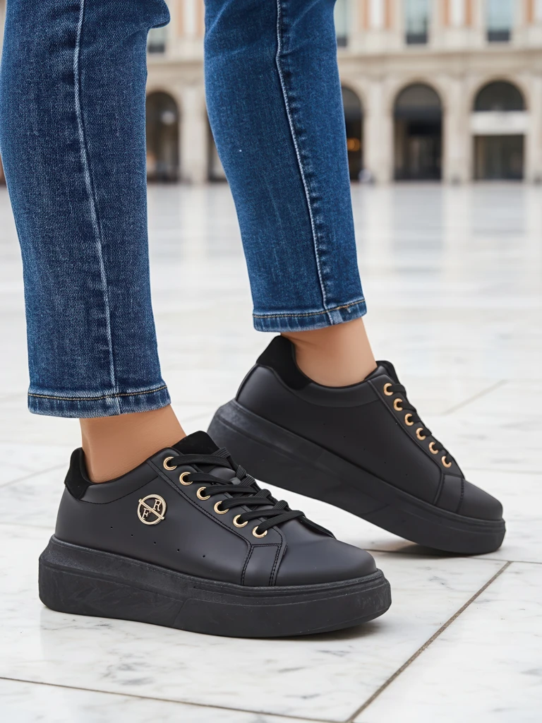 Дамски сникърси Erato Nero на платформа от екологична кожа 5 см