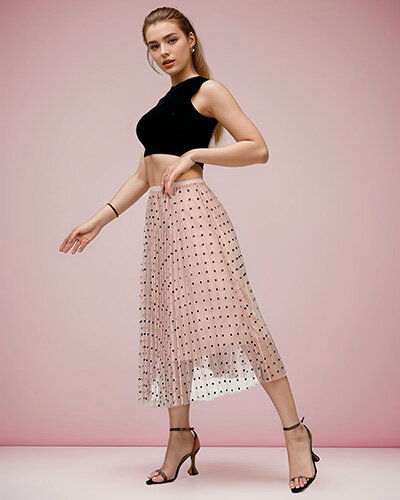 Royalfashion Дамска двупластова миди пола на точки