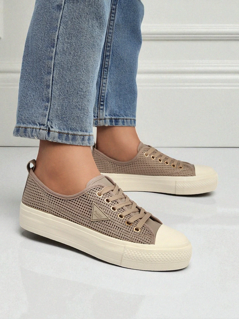 Дамски маратонки Hypatia Mesh светлокафяви за лятото плоска подметка 3см