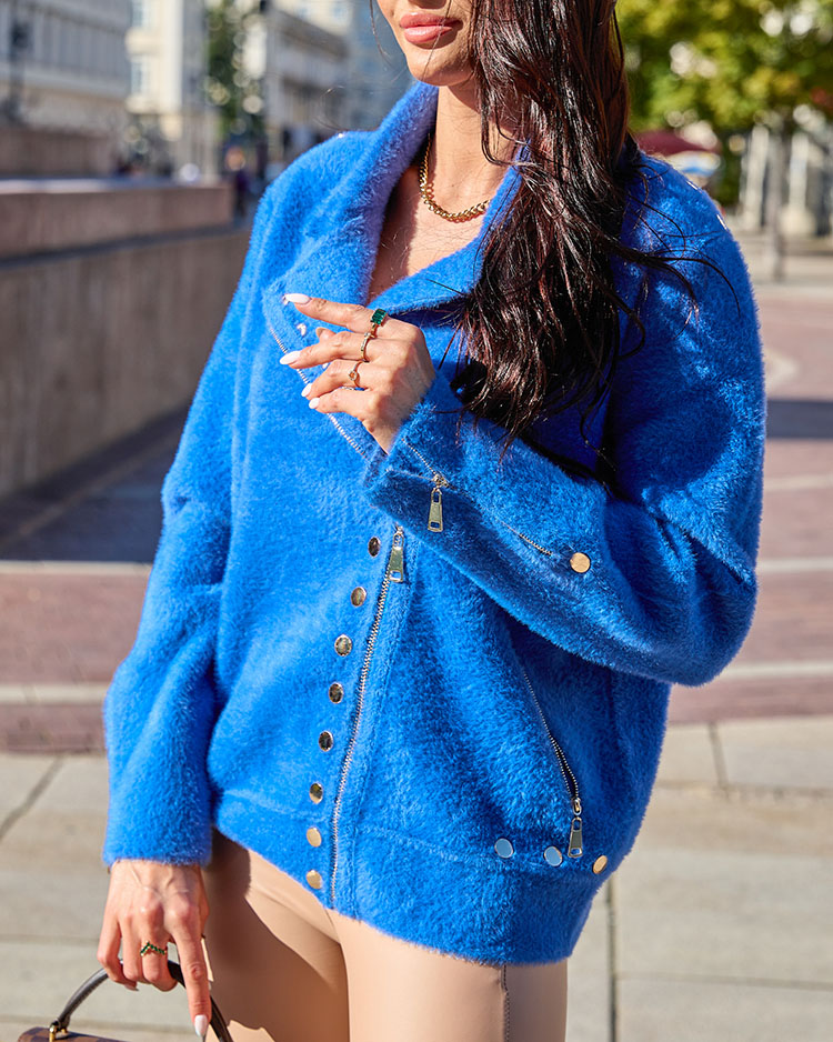 Royalfashion Кафяв дамски пуловер без копчета с джобове