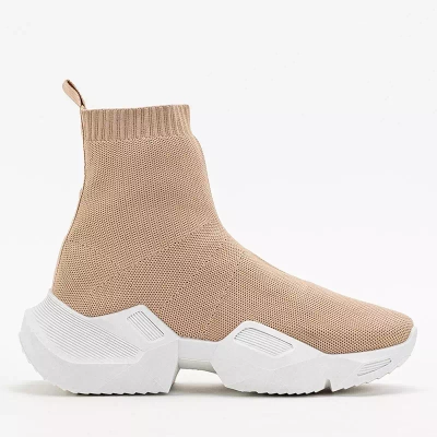 OUTLET Wysokie beżowe buty sportowe damskie Fisa - Obuwie