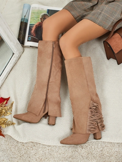 Дамски еко велурени ботуши с горна част Rimolea