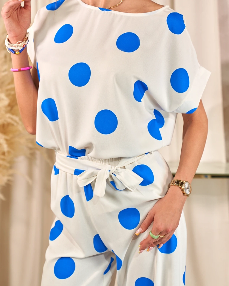 Royalfashion Дамски комплект с грах в кобалтово бяло