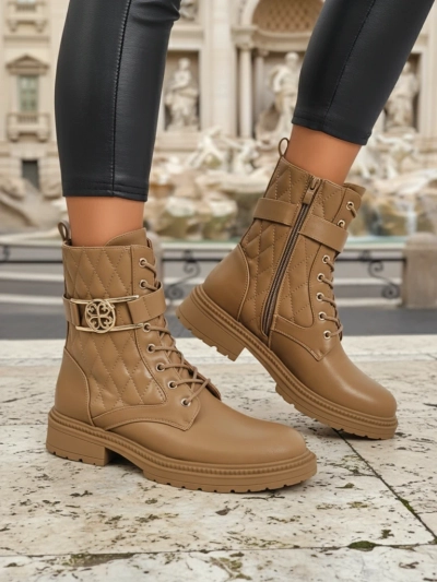 Дамски боти с ефектна капитонирана еко кожа Sable Rose