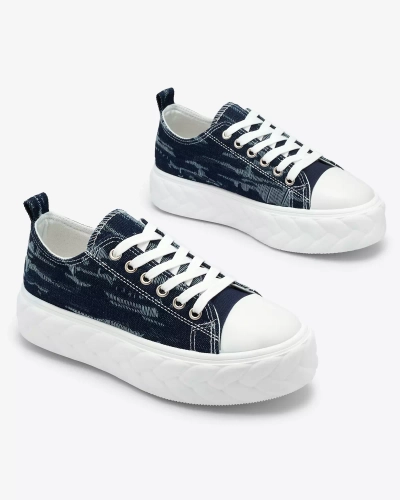 Royalfashion Дамски дънкови маратонки в морско синьо с протрити крачоли Nerolera