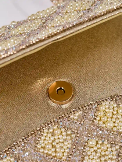 Royalfashion Малка дамска чанта с камъни и перли