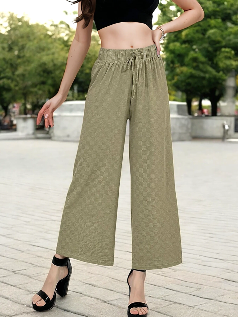 Royalfashion Дамски широк кариран панталон