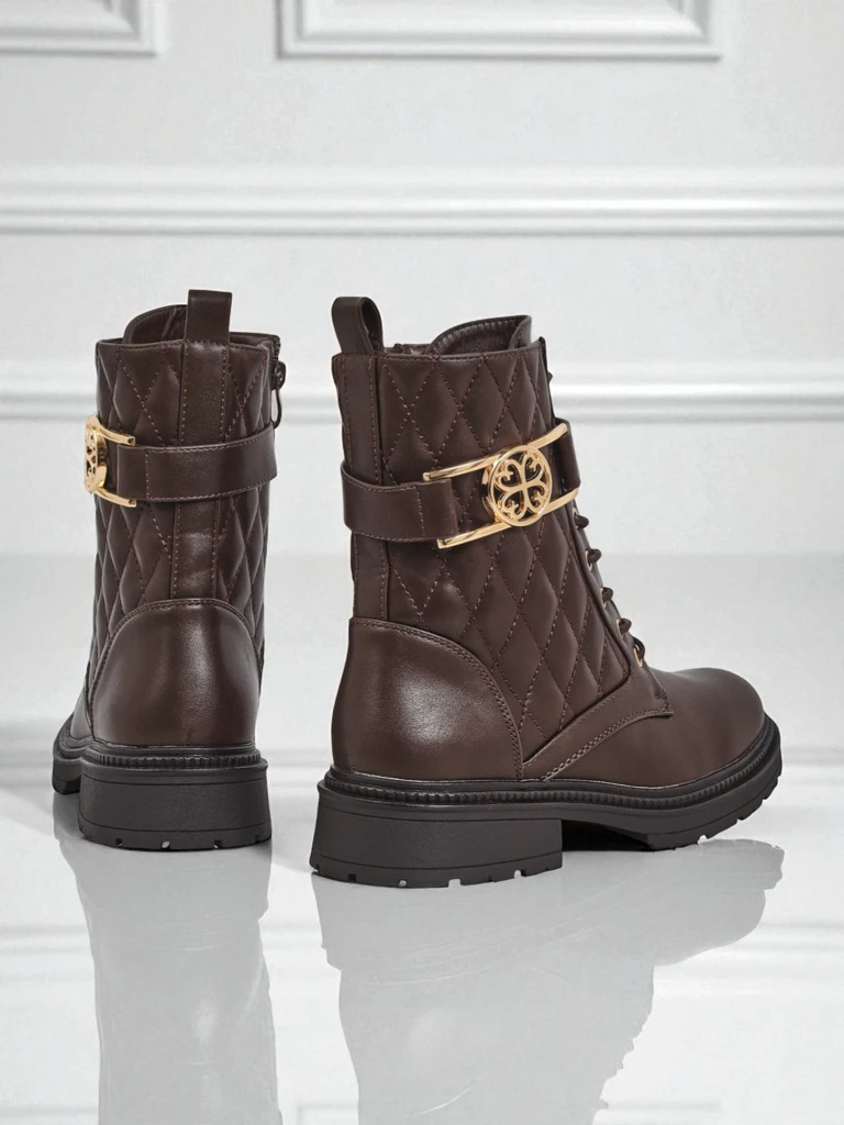 Дамски боти с ефектна капитонирана еко кожа Sable Rose