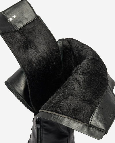 Royalfashion Дамски високи ботуши до коляното с дантела в черно Geiotta