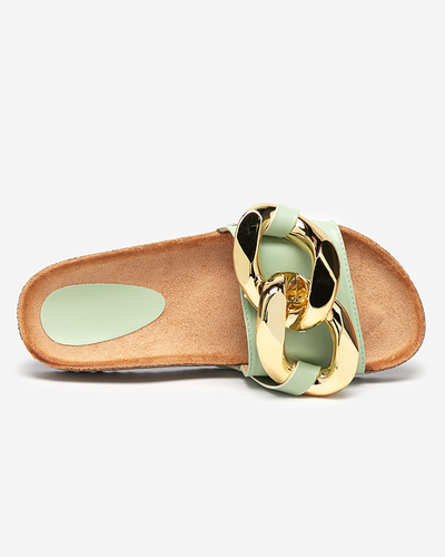 Дамски сандали Thalia Royalfashion зелени със синджир на равна подметка