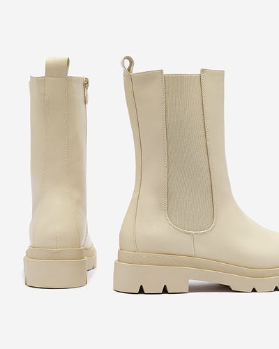 Бежови дамски високи ботуши с плосък ток Vedesa - Облекло
