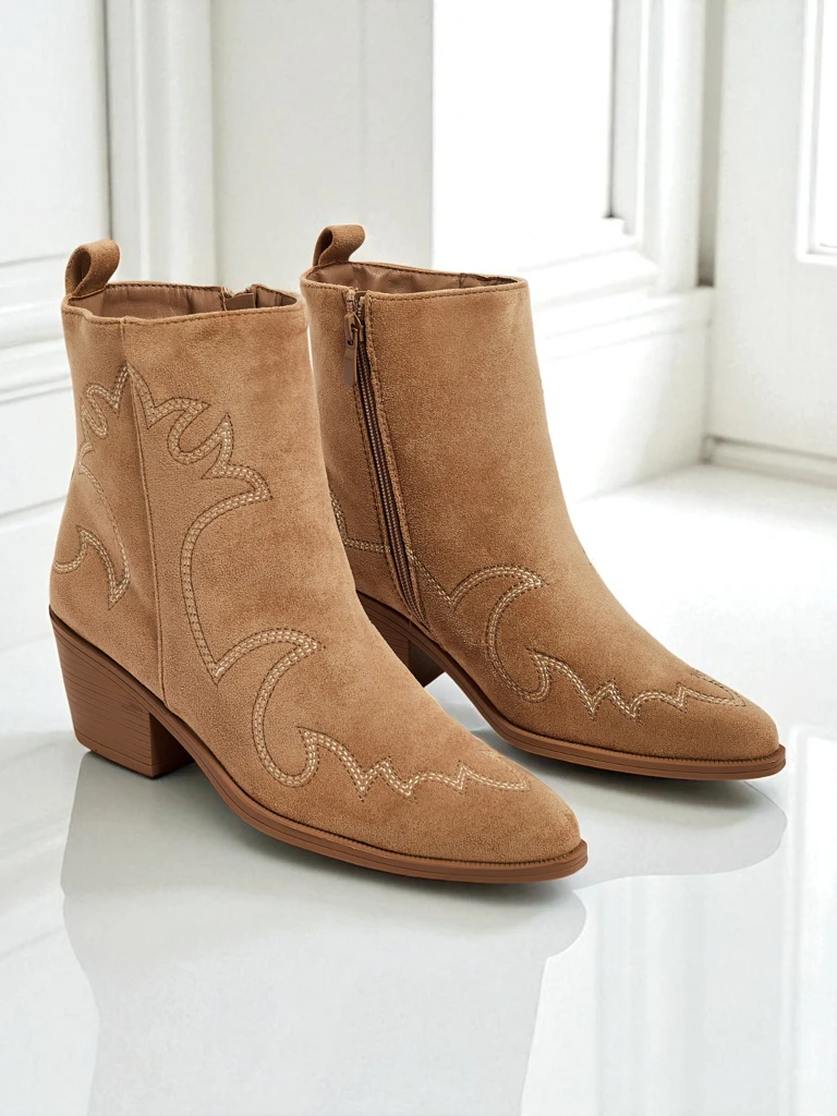 Botki damskie typu kowbojki Velvet Ash– na obcasie