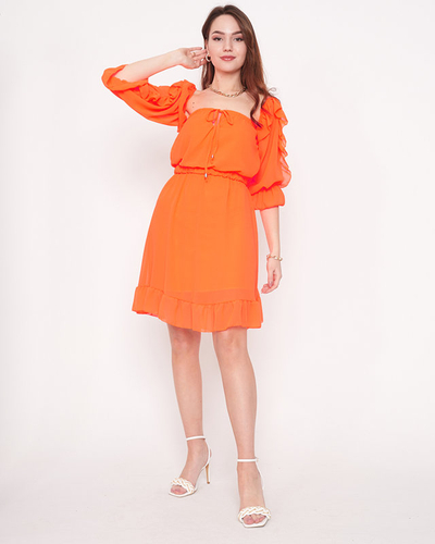 Pomarańczowa neonowa damska sukienka hiszpanka- Odzież