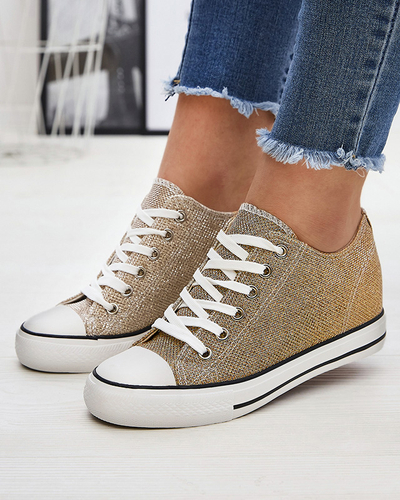 Златни дамски маратонки на скрита котва с лъскава нишка Seggat- Footwear