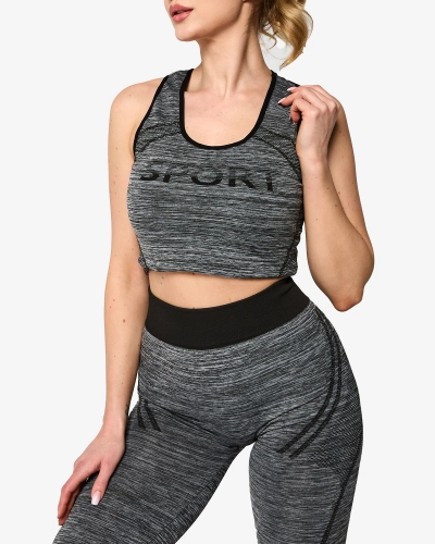 Сив дамски спортен комплект с черни вложки - Облекло