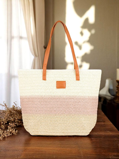 Royalfashion Голяма дамска чанта от слама с широки райета