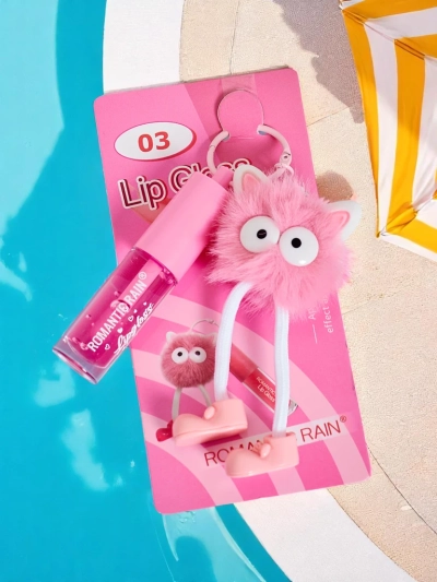 Гланц за устни за деца с пухкавo чудовище Тъмно розов