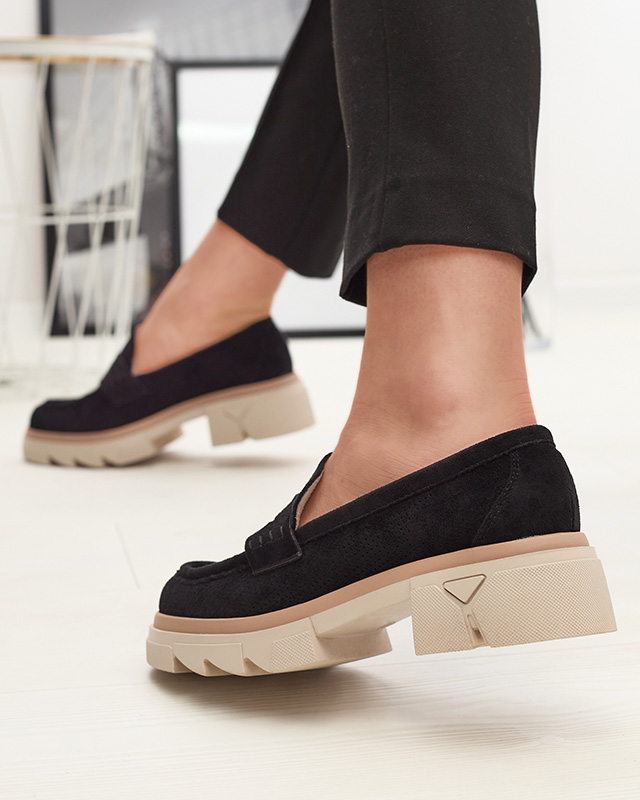 Черни дамски ажурни мокасини с масивна подметка Ejina - Обувки