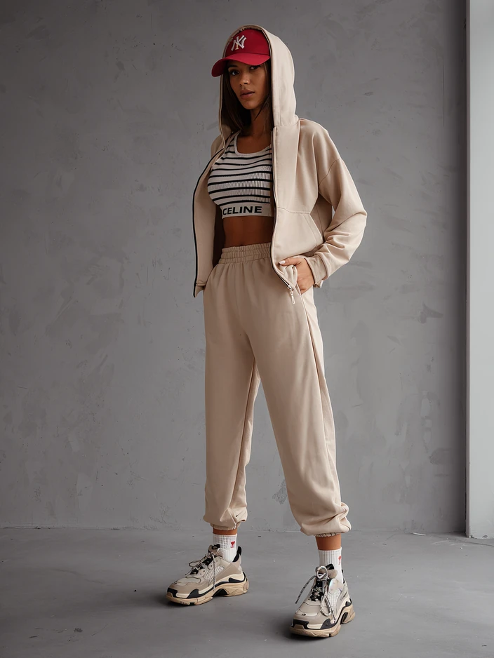 Royalfashion Дамски комплект от памучен тренировъчен екип