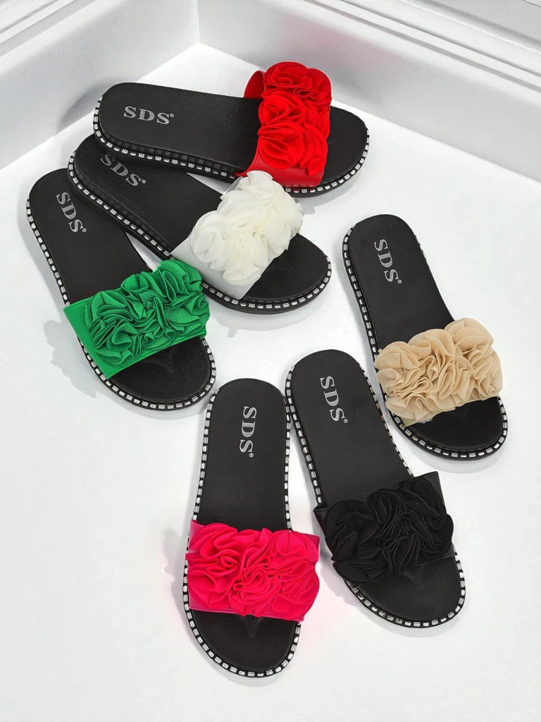 Royalfashion Дамски чехли с равна подметка Flora Verde