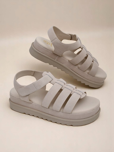 Сандали Royalfashion - Caligae Бежови Велурени на Платформа - Идеални за Лятото и Пролетта