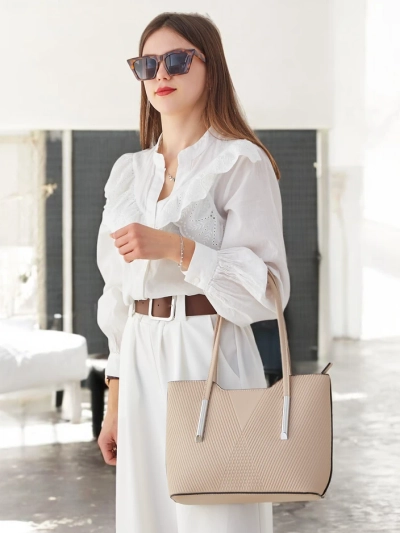 Royalfashion Двоен дамски чанта с релеф