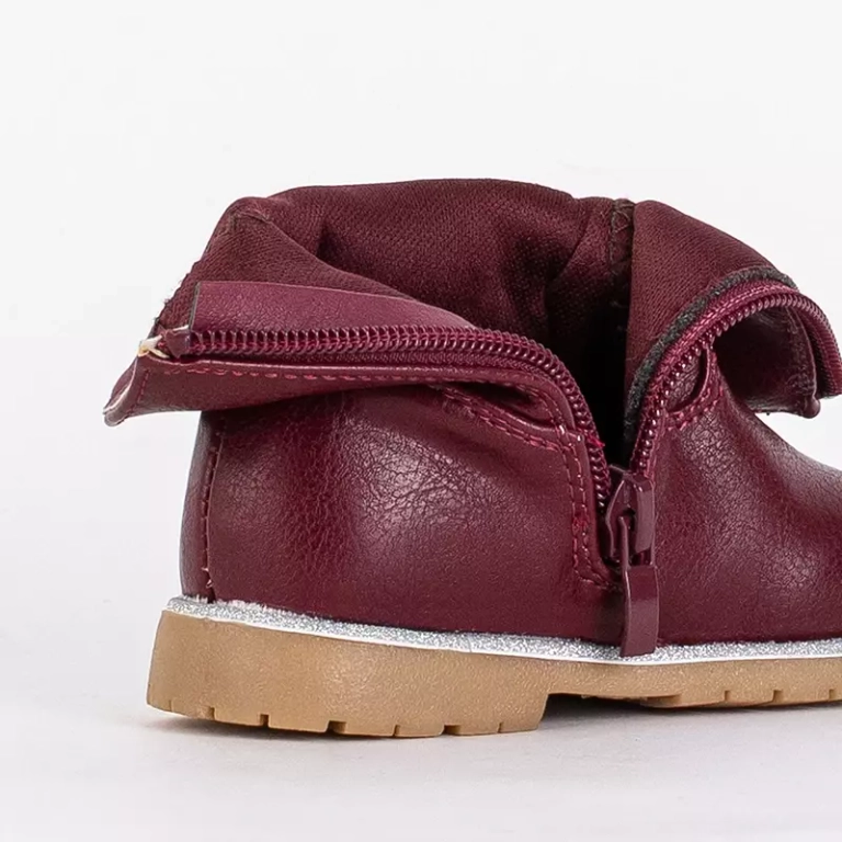 OUTLET Bordowe botki dziewczęce z ozdobną cholewką Nokimi- Obuwie