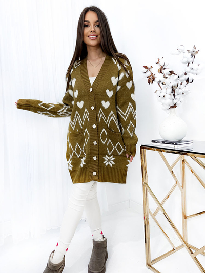 Royalfashion Дамски пуловер за спане с шарена горчица