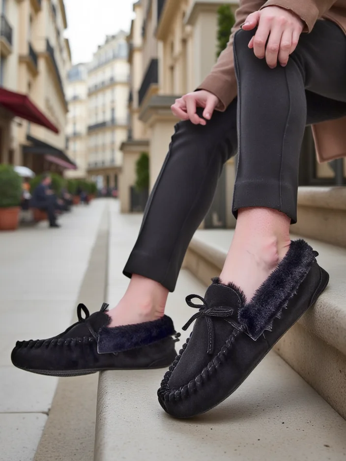 Royalfashion Дамски мокасини с косъм Актики