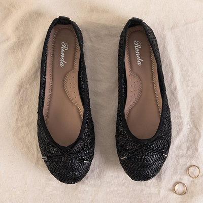 Czarne damskie plecione balerinki Wewo - Obuwie