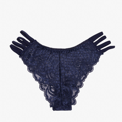 Granatowe koronkowe majtki damskie typu brazyliany z paseczkami - Bielizna